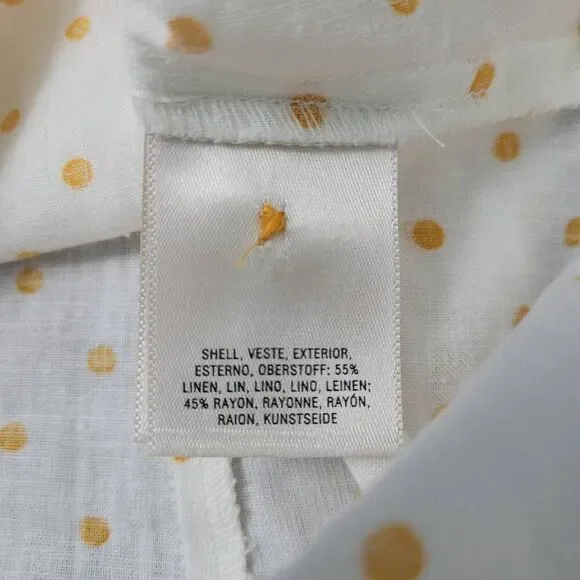 Anthropologie Maeve Louise Wrapped Blouse Sz 2 White Yellow Polka-dot Linen Top - Picture 5 of 8